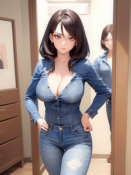 Jeans and Cleavage: Hands-On Hentai Action with Seductive Poses