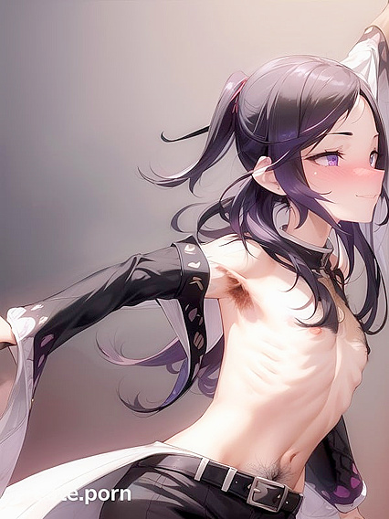 Mischievously Smiling Skinny Girl 18+ with Hairy Armpits in Hentai AI Action