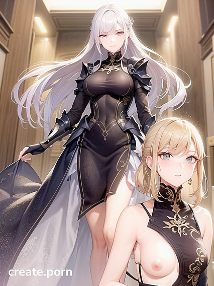 Green-Eyed Warrior in Armor and Skirt Takes On Intense Hentai Pleasure