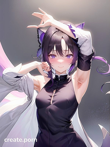 Skinny Girl 18+ with Purple Eyes and Hairy Armpits in Seductive Hentai Action