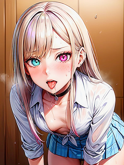 Skinny Girl 18+ with Purple Hair Teased in Loose White Panties for Hentai Pleasure