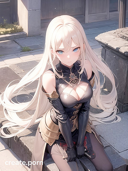 Green-Eyed Warrior with Armoured Seduction in Erotic Arms-Crossed hentai