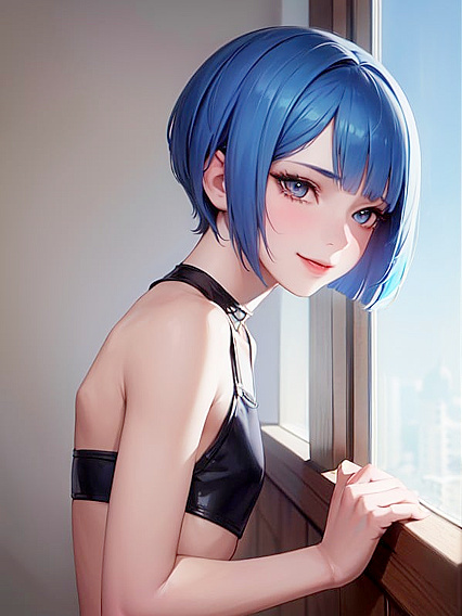 Happy 18-Year-Old Blue-Haired Teen 18+ in Seductive Hentai Action