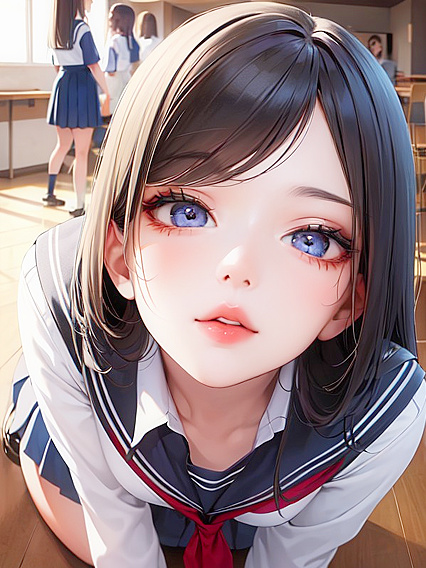 Two Girl 18+s Pose Intimately: One Kneels While the Other Sits in Seductive Front View Hentai Scene