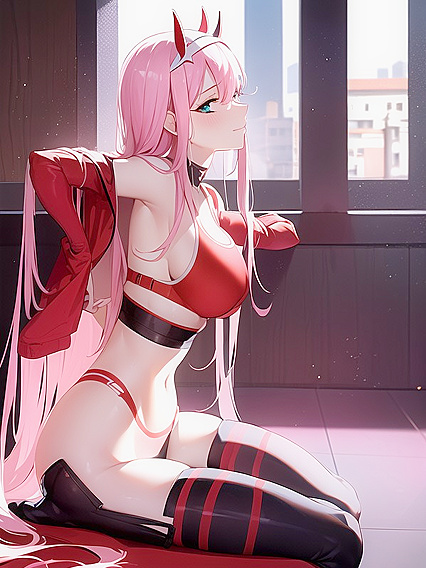 Zero Two from Darling in the Franxx Showing Off Her Underboob in Seductive Hentai Scenes
