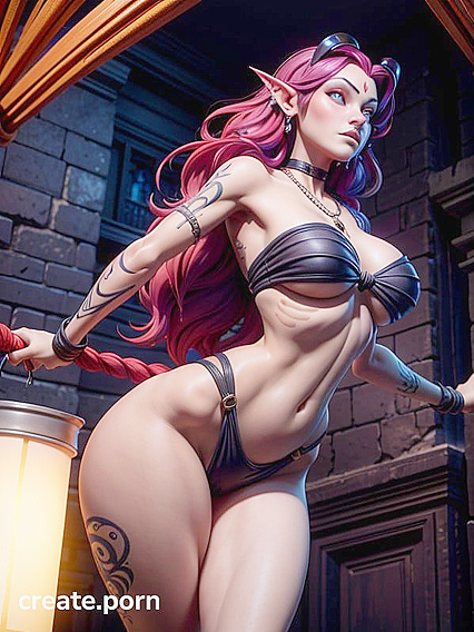 Red-Eyed Beauty in Fishnets Seduces in Gloomy Hentai Scenes