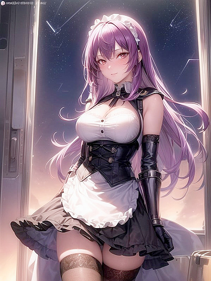 French Maid Stares Seductively at Camera for Steamy Standing Hentai Action
