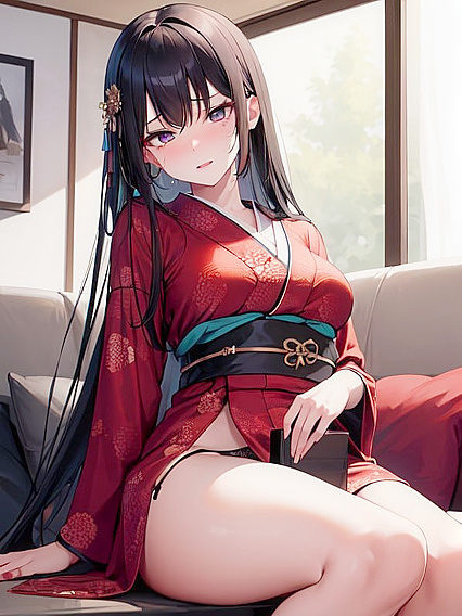 Bottom-Up Black Haired Beauty in the Living Room for naughty Hentai Fun