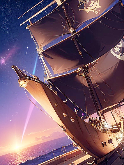 Pirate Ship With Solar Sails Fires Vibrant Energy Beams in Steamy Space hentai Adventures