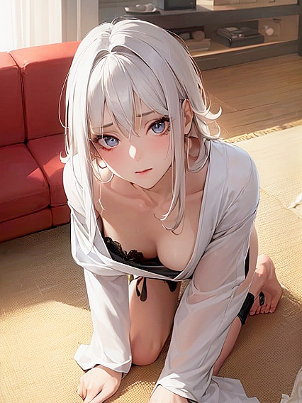 Lifted Skirt and Long-Length Fun with White-Haired hentai Sensations