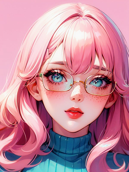Retro Chic: Oversized Sunglasses, Vintage Sweater, and Bubblegum Pink Lips in Hentai Bliss