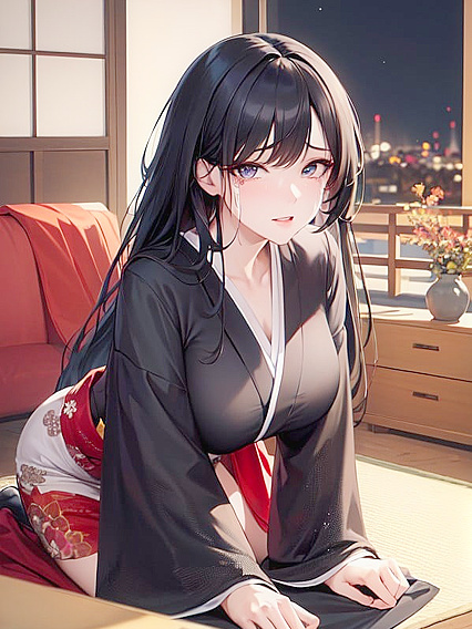 Sultry Black-Haired Woman Seduces the Night in Steamy Hentai Action