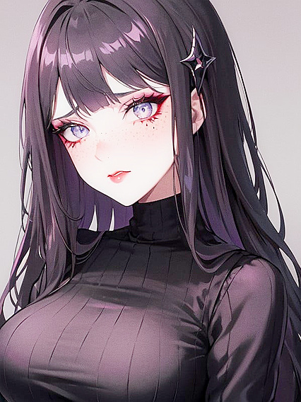 Dark Gothic Babe in Oversized Vintage Sweater and Elegant Hairpins Seduces with Hentai Passion