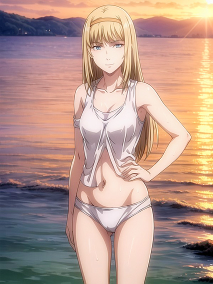 Skinny Girl 18+ Poses at Sunset in Seductive Hentai Action