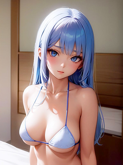 Bikini-clad Beauty Shows Off Bare Shoulders in Bedroom Hentai Action