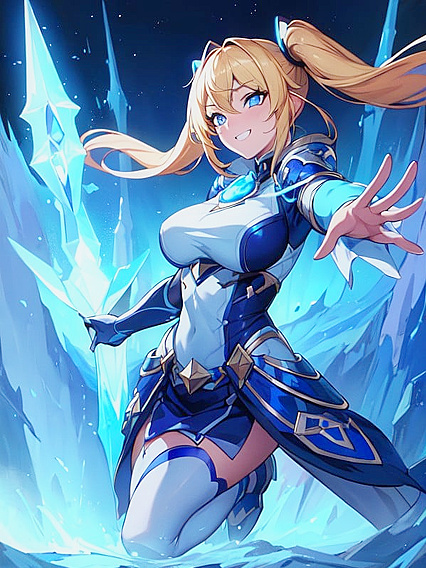 Pigtailed Beauty with Blue Eyes in Seductive Full-Body hentai Action