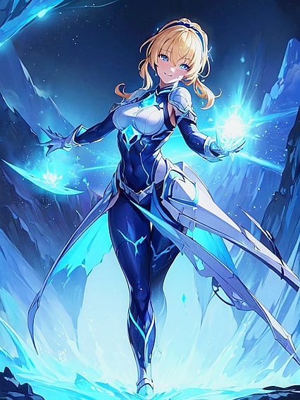 Blonde-Haired Beauty with Glowing Eyes Smirks Seductively in Hentai Action