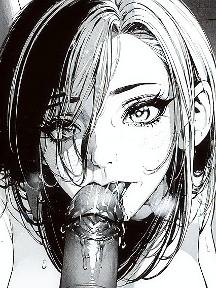 Tongue Sucks Big Dick in Classic B&W Manga Hentai Scene