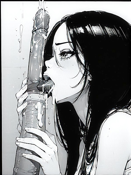 Big Dick hentai Pleasure: Black and White Manga Scene with Intense Tongue Action