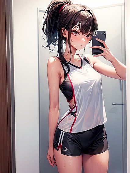Sporty Girl 18+ with Ponytail Teases in Changing Room for Seductive Hentai Fun