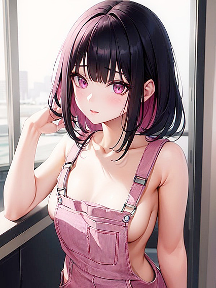 Naked Girl 18+ in Pink Overalls with Black Hair Gets Wild in Hentai Action