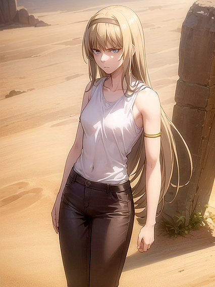 Sleeveless T-Shirt on Small Breasts in Seductive Hentai Solo Action