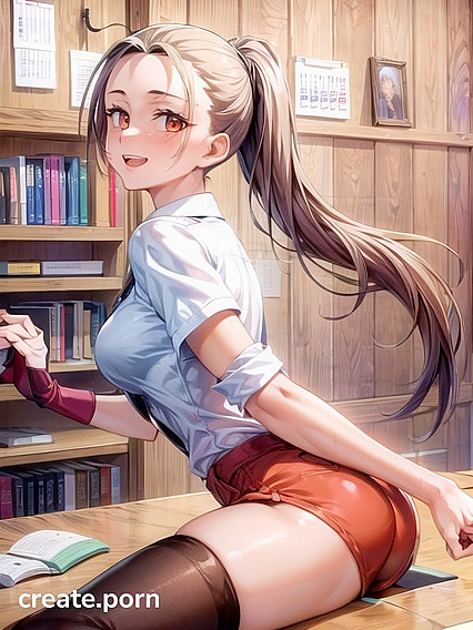 Red-Eyed Beauty Shows Off Her Flexibility in Seductive Study Room Hentai Scene