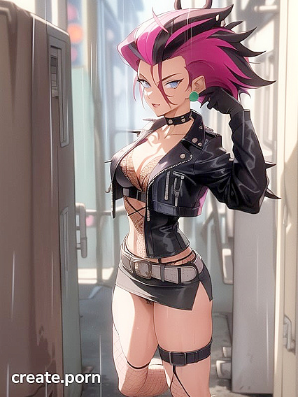 Warm Anime Chick in Leather Jacket Stares Seductively at You for Steamy Hentai Fun