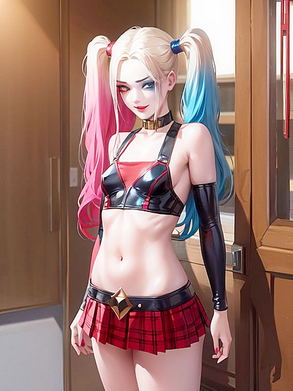 Harley Quinn Crosses Her Small Breasts in Seductive Hentai Action