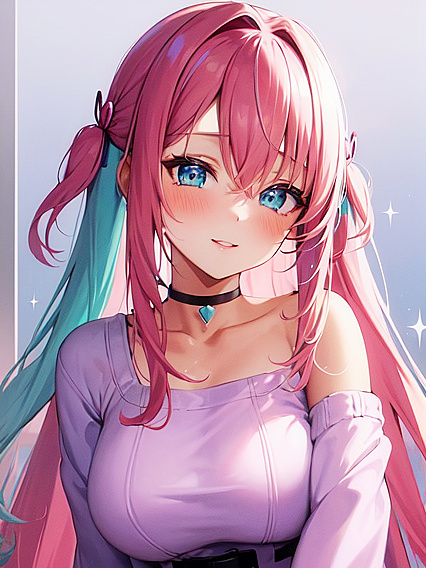 Cute Girl 18+ with Sparkling Eyes Wears Choker and Oversized Sweater in Seductive Hentai Scene