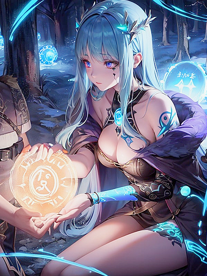 Mystical Sorceress Casting Ancient Spells Amid Glowing Orbs in hentai Pleasure