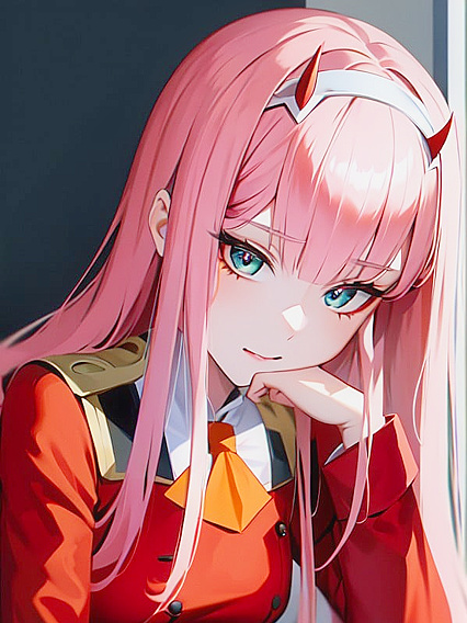 Zero Two from Darling in the FranXX Teases with Small Breasts and Seductive Facial Touches