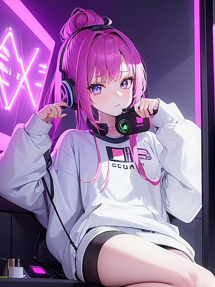 Skeet’s Neon Glow: Intense Focus in Oversized Sweats and Vibrant LED Background