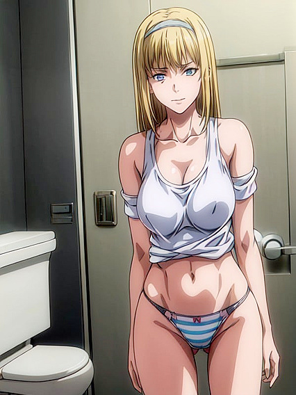 Grinning Dancer Gets Wild in Bathroom Hentai Action