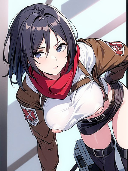 Topless hentai art featuring thick lines and intense forward leans