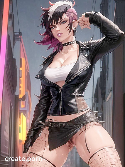 Vibrant Multicolored Hairstyles Shine Under Neon Lights in Dumpster hentai AI Action