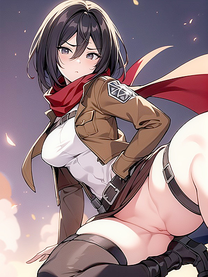 Topless Lean Forward with Exposed Thighs in Seductive Hentai Action