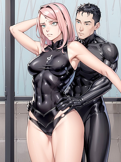 Dark-Skinned Beauty with Arms Raised in Seductive Hentai Action