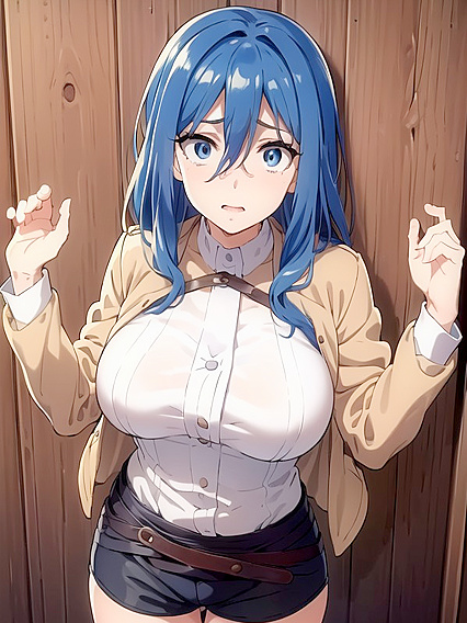 Blue-Eyed Beauty with Massive Tits in Waist-Shot Hentai Action