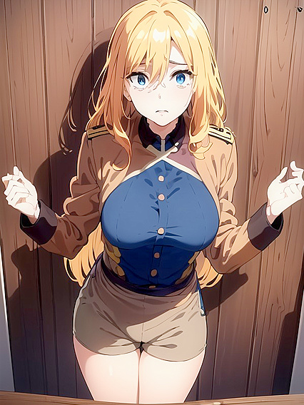 Ginger grabs her cotton shorts while teasing her perky boobs in steamy hentai action