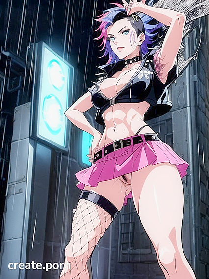 Realistic Fit Woman with Multi-Colored Hair in Seductive Hentai Scenes