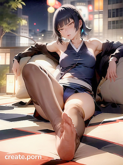 Sitting and Showing Off Stockinged Feet in Seductive Hentai Scenes