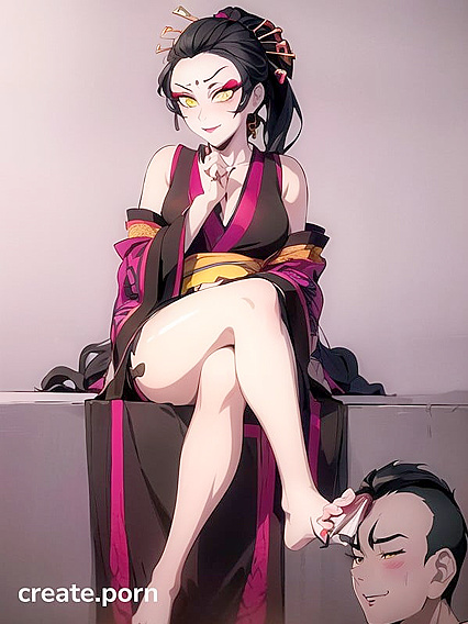 Daki from Demon Slayer Teases Boy 18+ with Foot Rubbing and Mischievous Smiles