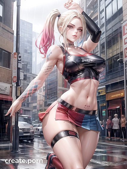 Harley Quinn in Mini Skirt and Choker for Steamy Hentai Pleasure