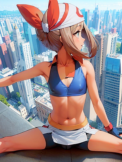 May from Pokémon Enjoying Passionate Moments on the Rooftop with Light Brown Skin