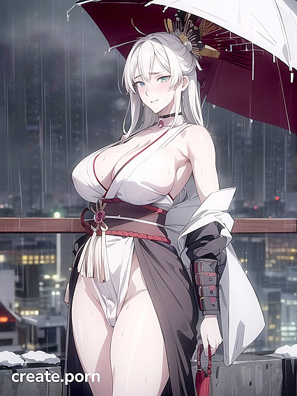 White-Haired Model Seduces on the Rooftop in Steamy Hentai Action