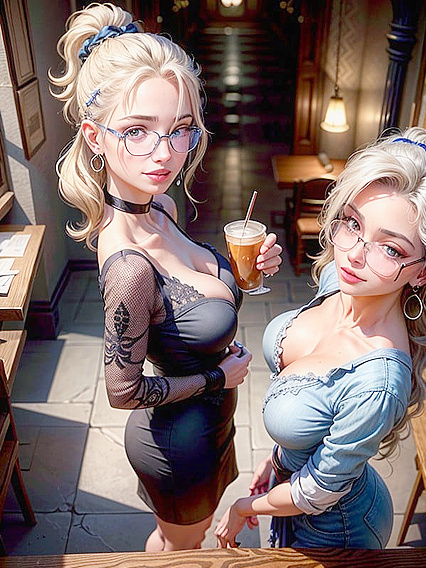 Blonde in Dark Blue Jersey Dress Seduces in Steamy Hentai Action