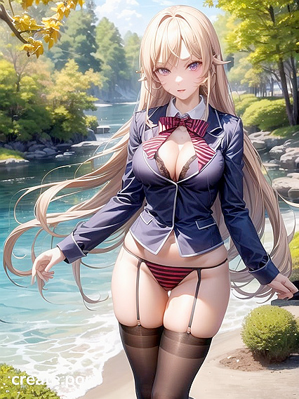 Nakiri Erina from Shokugeki no Soma Teased by the Lake in Lacy Bra Hentai Scene