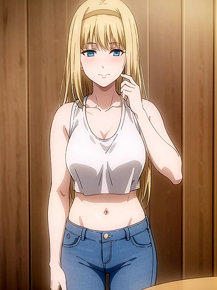 Seductive Babe in Crop Top and Jeans Tempts You inSTEAMing Hentai Action