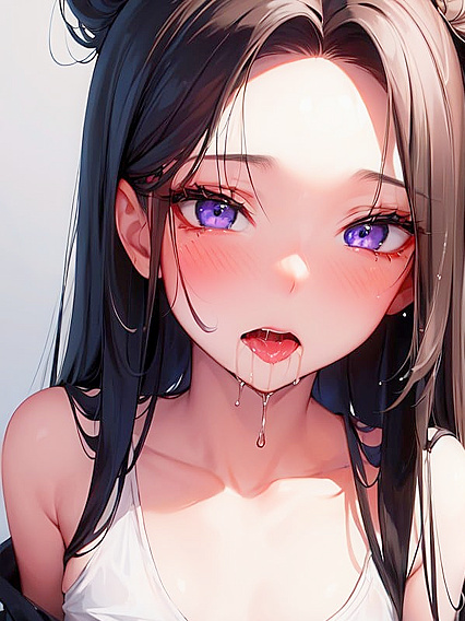 Blushing With Crazy Eyes, Drenched in Milky Fluid from Her Mouth in Hentai Bliss